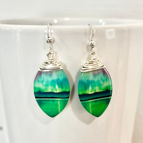 Earrings- Northern Lights (all green, teardrop)