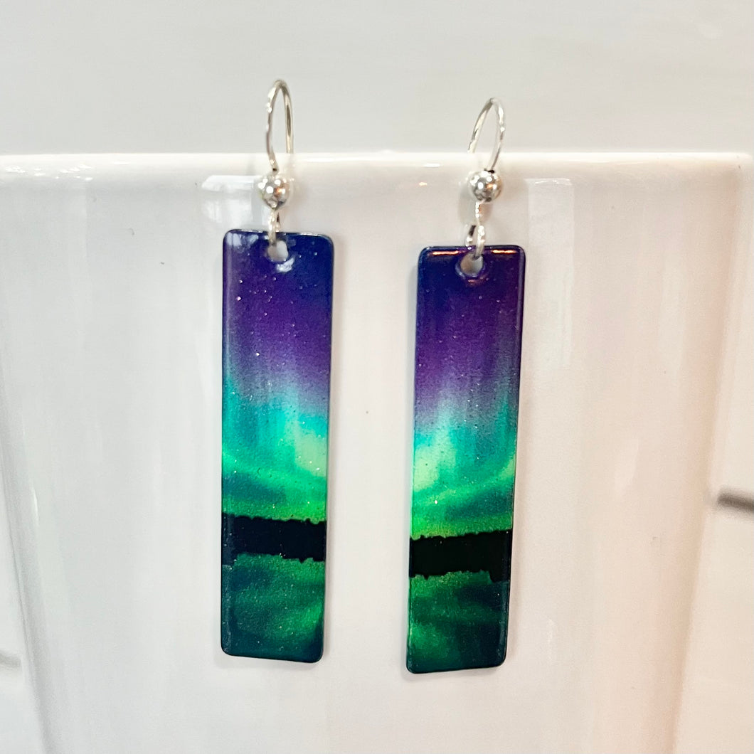 Earrings- Northern Lights (green, long bar)