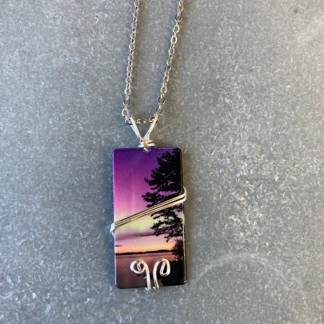 Northern Lights Necklace- Rectangle, Bright Trees