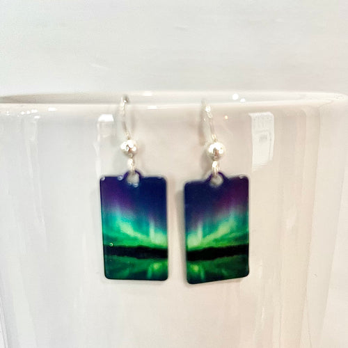 Earrings- Northern Lights (green, small rectangle)