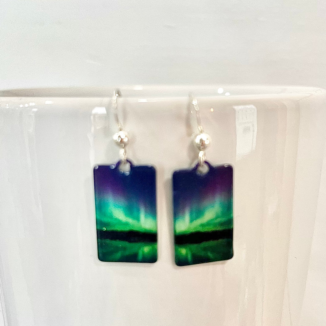 Earrings- Northern Lights (green, small rectangle)