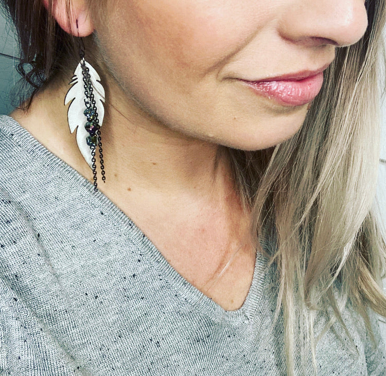 GS- White Leather Earrings