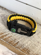 Load image into Gallery viewer, Paracord Survival Bracelet - Black &amp; Yellow