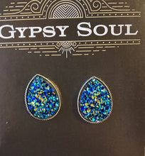 Load image into Gallery viewer, GS- Geode Teardrop Studs, Peacock