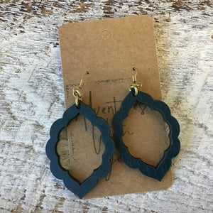 Earring, Wood- Navy Cut Out
