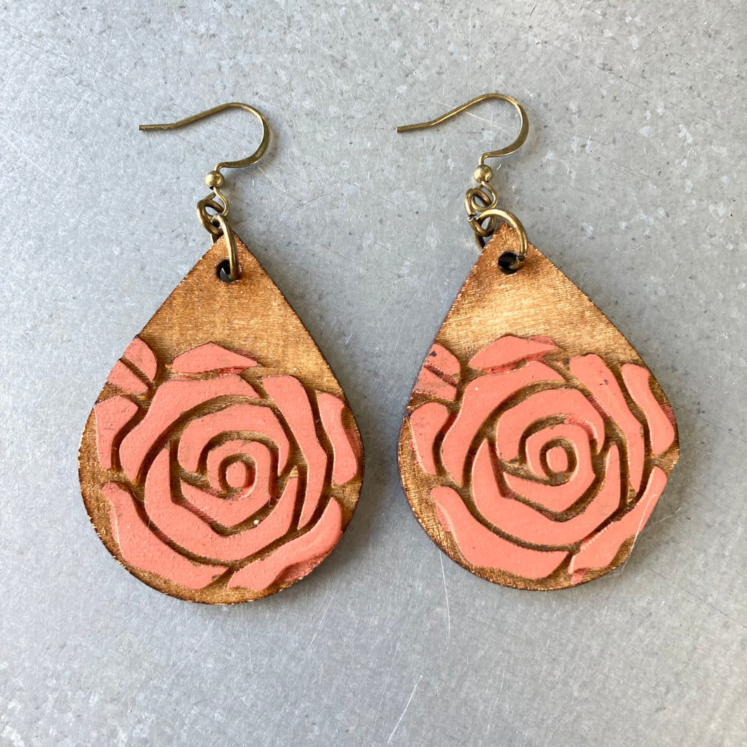 JG- Wood Earring, Pink Rose