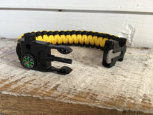 Load image into Gallery viewer, Paracord Survival Bracelet - Black &amp; Yellow
