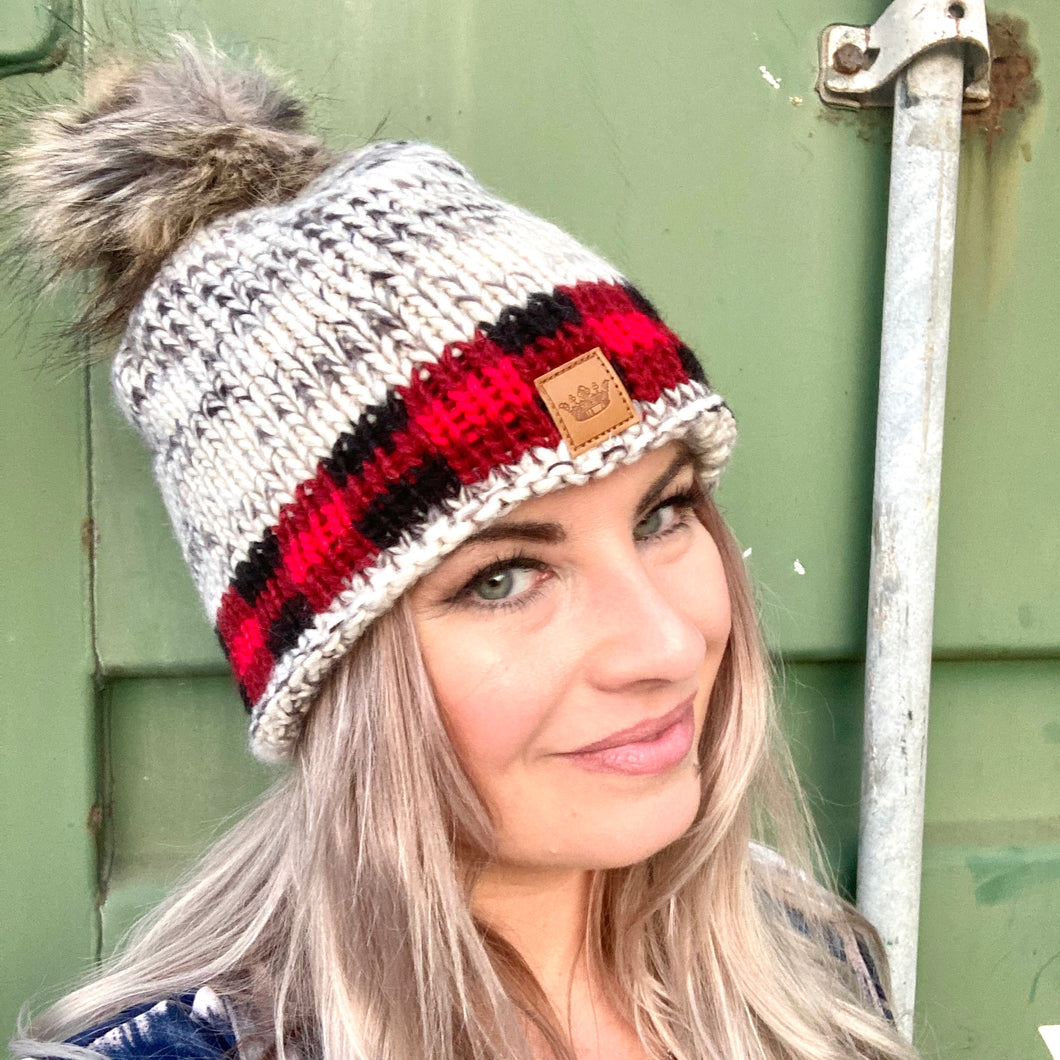 Beanie Hat- Oatmeal & Plaid