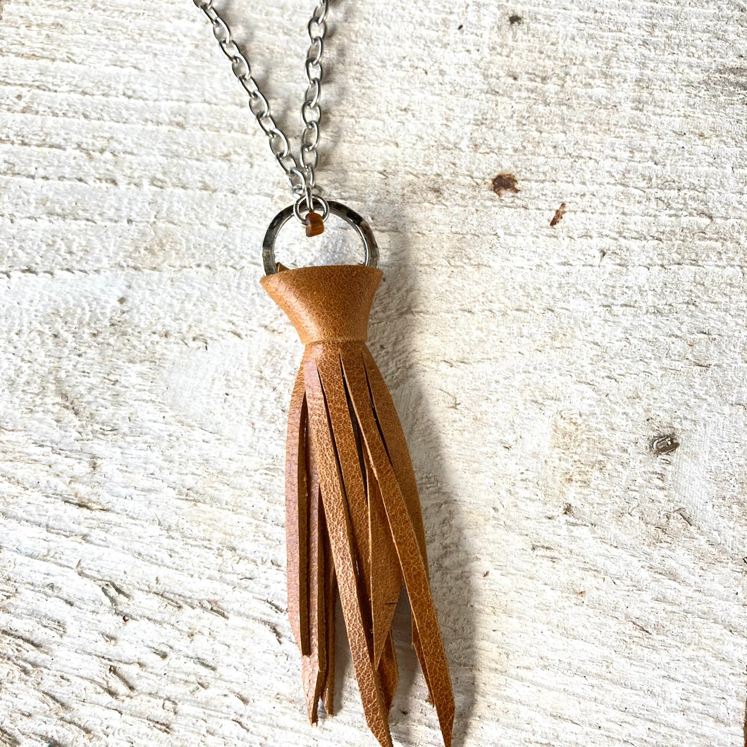 Necklace- Leather Tassel, Tan