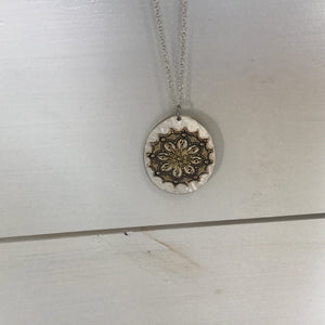 Necklace Large silver disc with gold accent