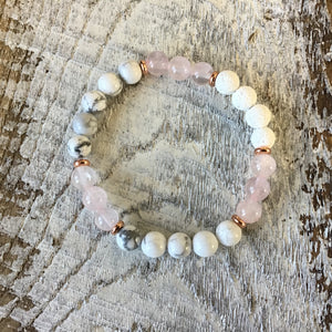 Diffusing Bracelet - White marble& Rose Bead