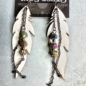 GS- White Leather Earrings