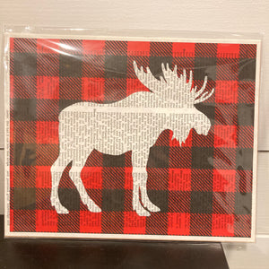 Plaid Moose Printed on Book Page (8x10)