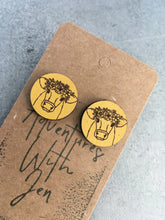 Load image into Gallery viewer, Earring Stud. Wood - Yellow Cows