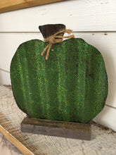 Load image into Gallery viewer, Large Tin Pumpkin - Green Glitter