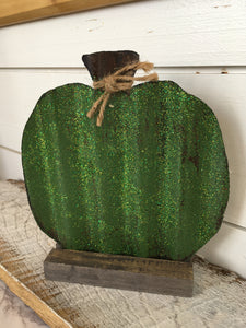 Large Tin Pumpkin - Green Glitter