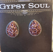 Load image into Gallery viewer, GS- Geode Teardrop Studs, Brown