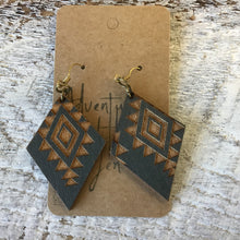 Load image into Gallery viewer, Earring, Wood- Navy Quilt