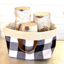 Load image into Gallery viewer, Reversible Basket Bag- Black &amp; White Plaid