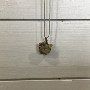Necklace-Stone/Tan w/mini stones/copper/grey cord