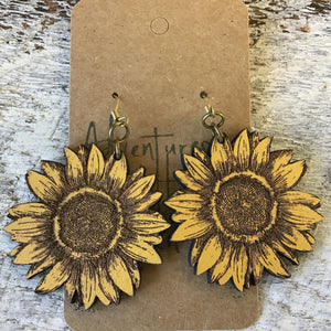 Earring, Wood- Sunflower