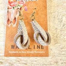 Load image into Gallery viewer, Earring- Leather Knot, Gray &amp; White