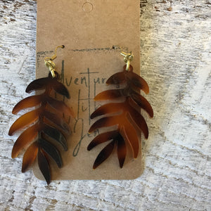 Earring, Acrylic- Brown Leaves